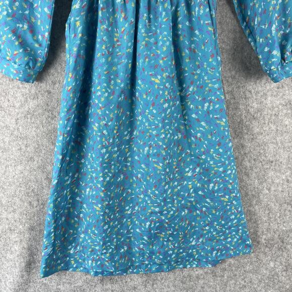 Vintage Neiman Marcus Dress Womens Medium Blue Printed Ruffle Retro USA Made - Picture 3 of 16